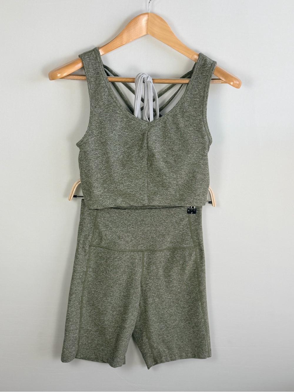 Zella Olive Green Sports Bra & Biker Shorts Set Strappy Back Matching Small